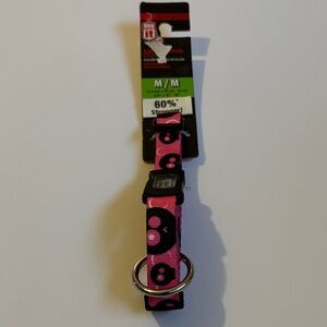 Pink Skull Pattern Adjustable Dog Collar - M